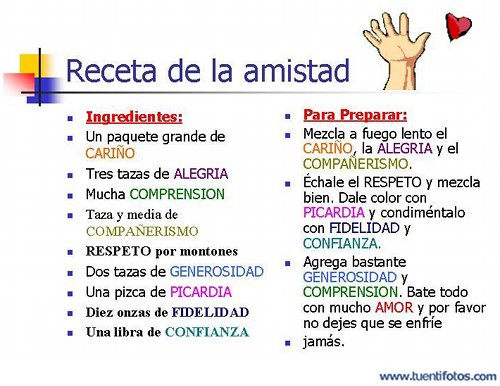 Textos de Receta de La Amistad